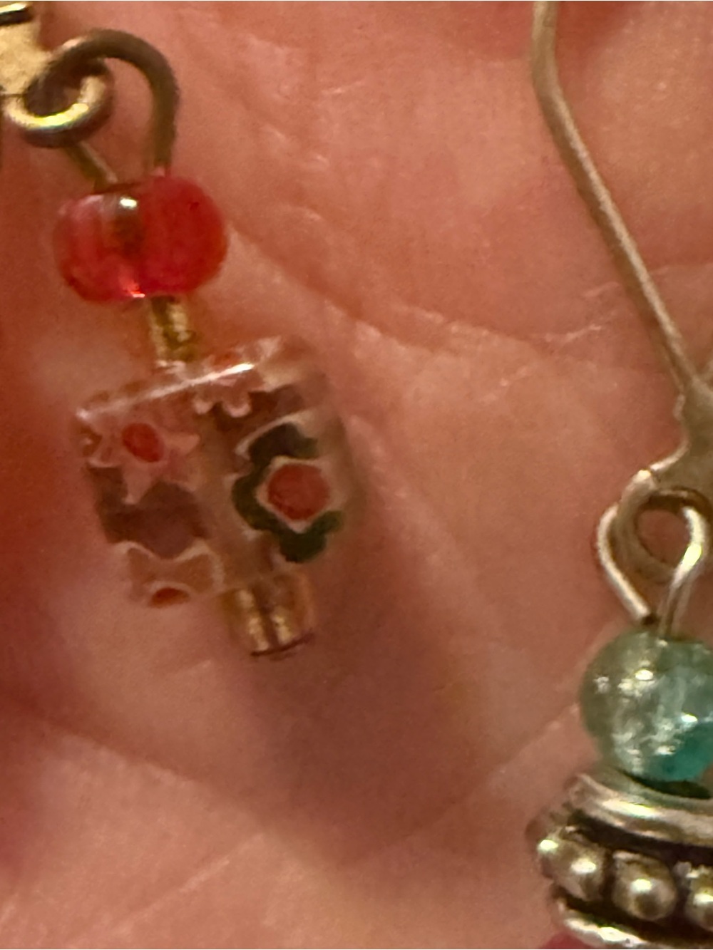 Source Unknown Pink and Teal Bead Drop Earrings with Silver-Tone Accents - Picture 7 of 7